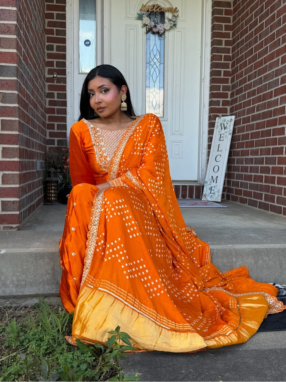Elegant Orange Bandhani Women’s Kurta Set